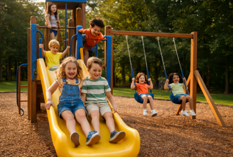 This is our slide and swingset in our playground.